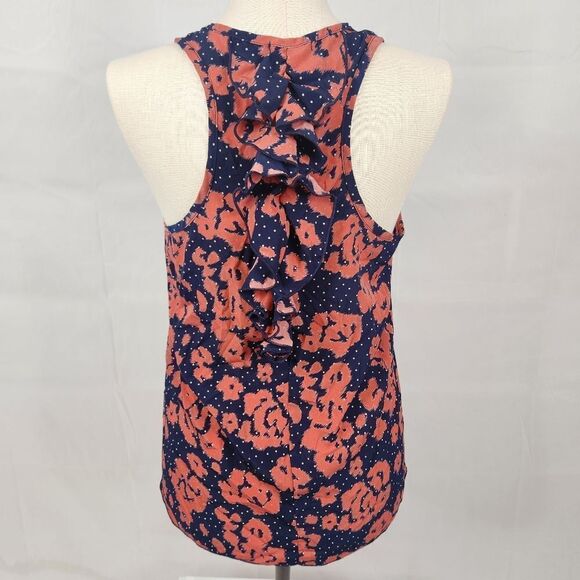 3/$25 Everly Navy Salmon Racerback Ruffle Abstract Floral Tank Top Sz M - Picture 5 of 11